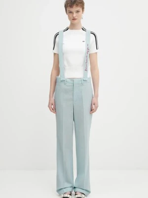 Fiorucci spodnie wełniane Embroidered Suspender damskie kolor niebieski proste high waist W02SPBPA183WO01BL02