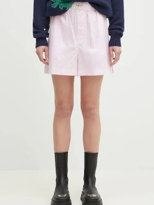 Fiorucci szorty bawełniane Gingham Logo damskie kolor różowy wzorzyste high waist W02SPBSH300CO01PN02
