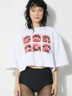 Fiorucci t-shirt bawełniany Mouth Print Cropped Padded T-Shirt damski kolor biały U01FPTSH106CJ01WH01