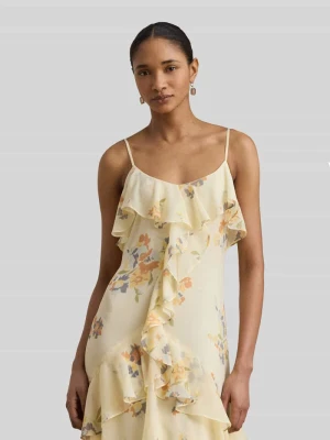 Fit and Flare sukienka wieczorowa z cienkie ramiączka i falbany Lauren Ralph Lauren