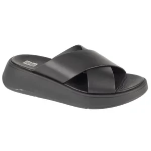 FitFlop F-Mode Flatform FW5-090, Damskie, Czarne, klapki, skóra licowa, rozmiar: 36