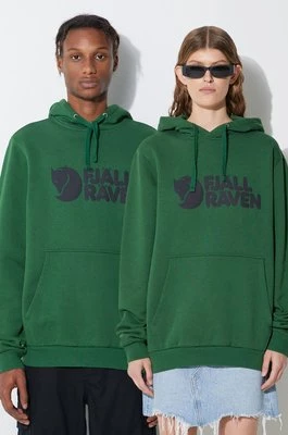 Fjallraven bluza bawełniana Logo Hoodie kolor zielony z kapturem z nadrukiem 84144