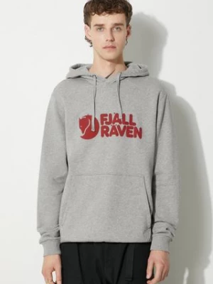 Fjallraven bluza bawełniana Logo Hoodie męska kolor szary z kapturem wzorzysta F84144-020.999