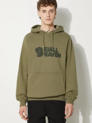 Fjallraven bluza bawełniana Logo Hoodie męska kolor zielony z kapturem z nadrukiem F84144.622-622