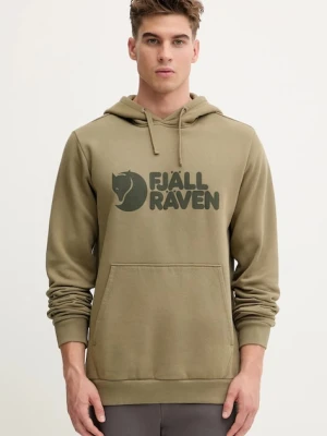 Fjallraven bluza bawełniana Logo Hoodie męska kolor zielony z kapturem z nadrukiem F84144.622-622