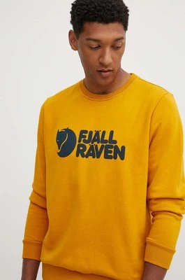 Fjallraven bluza bawełniana męska kolor żółty z nadrukiem