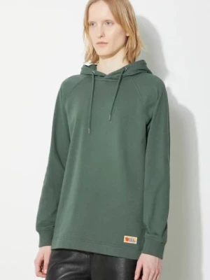 Fjallraven bluza bawełniana Vardag Hoodie W damska kolor zielony z kapturem gładka F86987.679