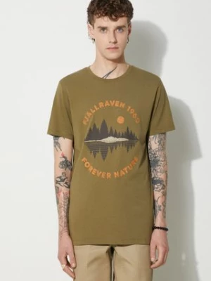 Fjallraven t-shirt bawełniany  Forest Mirror kolor zielony z nadrukiem F87045-560