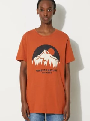 Fjallraven t-shirt bawełniany Nature kolor pomarańczowy z nadrukiem F87053.243-243