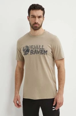 Fjallraven t-shirt Lush Logo T-shirt męski kolor beżowy z nadrukiem F12600219