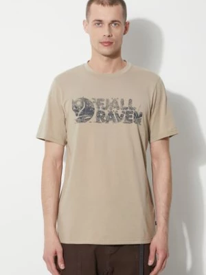 Fjallraven t-shirt Lush Logo T-shirt męski kolor beżowy z nadrukiem F12600219