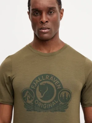 Fjallraven t-shirt sportowy Abisko Wool Classic kolor zielony z nadrukiem F84117