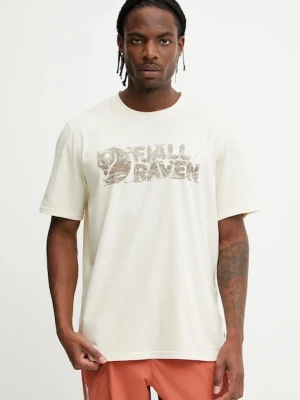 Fjallraven t-shirt sportowy Lush Logo T-shirt męski kolor beżowy wzorzysty F12600219