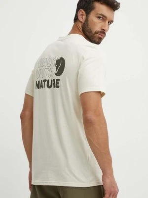 Fjallraven t-shirt sportowy Walk With Nature kolor beżowy z nadrukiem F12600216