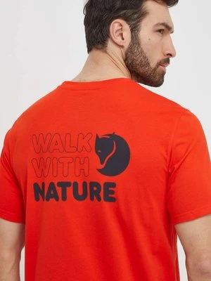 Fjallraven t-shirt Walk With Nature męski kolor pomarańczowy z nadrukiem F12600216