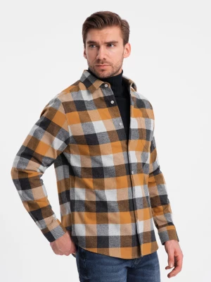 Flanelowa koszula męska w kratę - żółto-czarna V2 OM-SHCS-0150
 -                                    S