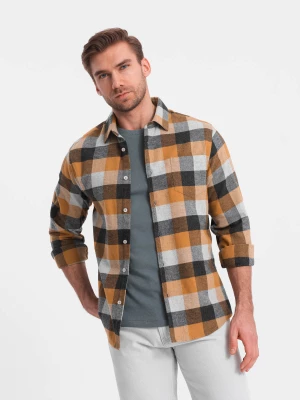 Flanelowa koszula męska w kratę - żółto-czarna V2 OM-SHCS-0150
 -                                    S Ombre