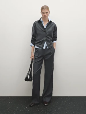 Flanelowa Koszula Wierzchnia Z Mieszanki Wełny - Ciemnoszary - - Massimo Dutti - Kobieta