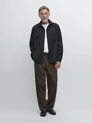 Flanelowa Koszula Wierzchnia Ze 100% Wełny - Granatowy - - Massimo Dutti - Mężczyzna