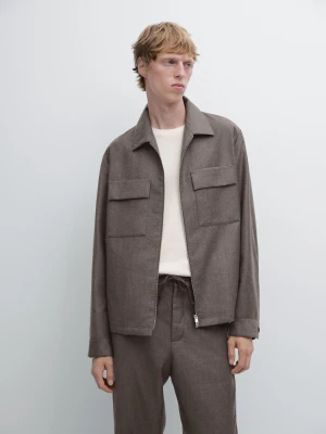 Flanelowa Kurtka Ze 100% Wełny - Norkowy - - Massimo Dutti - Mężczyzna