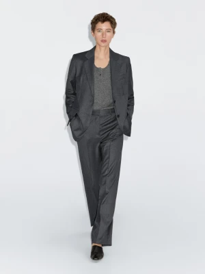 Flanelowe Spodnie Od Garnituru Ze 100% Wełny - Szary - - Massimo Dutti - Kobieta