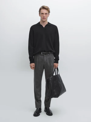 Flanelowe Spodnie Z Zakładkami - Szary Pop - - Massimo Dutti - Mężczyzna