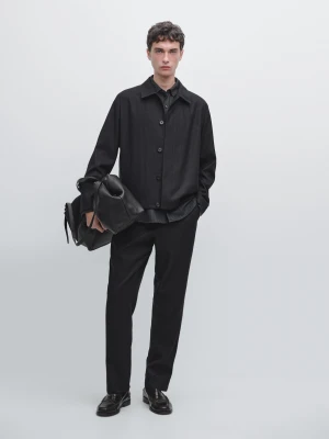 Flanelowe Spodnie Ze 100% Wełny Z Efektem Sztruksu - Granatowy - - Massimo Dutti - Male