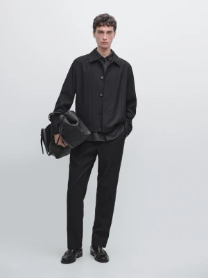 Flanelowe Spodnie Ze 100% Wełny Z Efektem Sztruksu - Granatowy - - Massimo Dutti - Mężczyzna