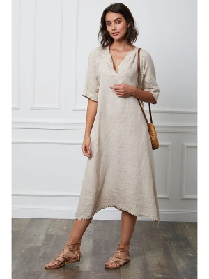 Fleur de Lin Lniana sukienka "Granel" w kolorze beżowym rozmiar: XL