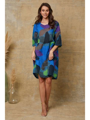 Fleur de Lin Lniana sukienka "Quincy" w kolorze niebieskim ze wzorem rozmiar: M