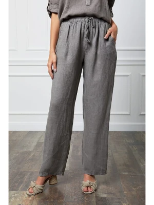 Fleur de Lin Lniane spodnie "Honas" w kolorze szarobrązowym rozmiar: XXL