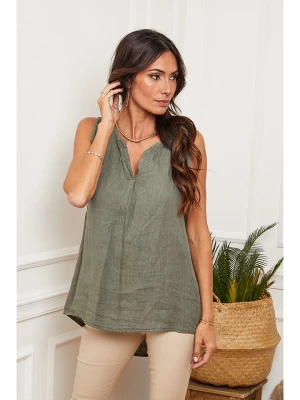 Fleur de Lin Lniany top "Harley" w kolorze oliwkowym rozmiar: L
