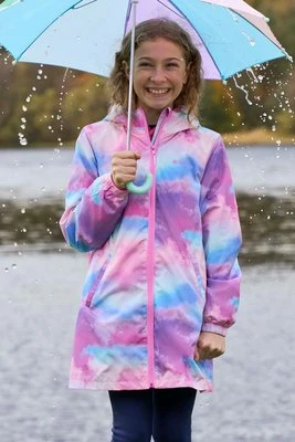 Flo — dziecięca kurtka przeciwdeszczowa z nadrukiem - Pink Mountain Warehouse