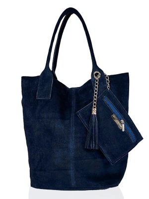 Florence Bags Skórzany shopper bag "Croas" w kolorze granatowym - 33 x 40 x 15 cm rozmiar: onesize