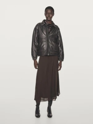 Flowing Midi Skirt With Ruffles - Brązowy - - Massimo Dutti - Female