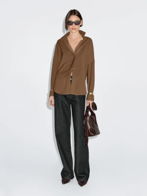 Luźna Koszula Zapinana Na Kryte Guziki - Brązowy - - Massimo Dutti - Kobieta