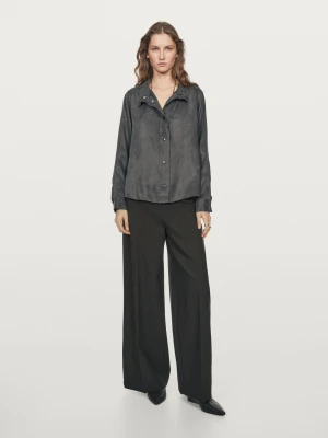 Flowing Shirt With Snap Buttons - Szary - - Massimo Dutti - Female