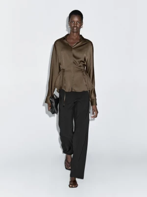 Flowing Shirt With Waist Detail - Brązowy - - Massimo Dutti - Female