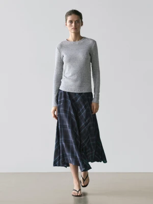 Flowing Skirt With Checked Print Godets - Niebieski - - Massimo Dutti - Kobieta
