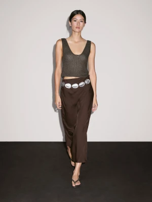 Fluid Midi Skirt Satin Fabric - Czekoladowy - - Massimo Dutti - Female