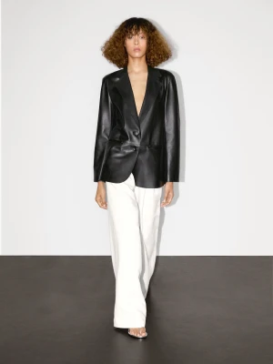 Fluid Nappa Leather Blazer - Czarny - - Massimo Dutti - Female