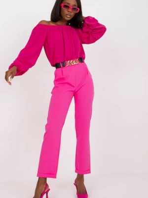Fluo różowe proste spodnie z materiału z wysokim stanem Sewilla Italy Moda