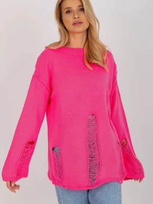 Fluo różowy damski sweter oversize z
wełną BADU