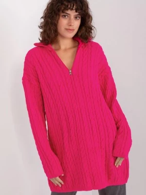 Fluo różowy damski sweter w warkocze