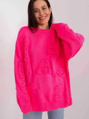 Fluo różowy sweter oversize z okrągłym dekoltem BADU