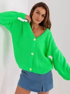 Fluo zielony sweter damski rozpinany z dużymi guzikami BADU