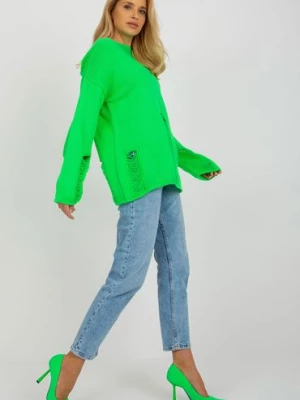 Fluo zielony
sweter oversize z dziurami i długim
rękawem BADU