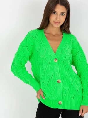 Fluo zielony sweter rozpinany w ażurowy wzór RUE PARIS
