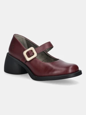 Fly London czółenka skórzane HUVI044FLY kolor bordowy na słupku P145044010