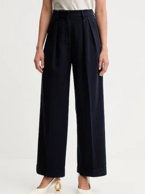 Forte Forte spodnie bawełniane damskie kolor granatowy proste high waist 14036.my.pants